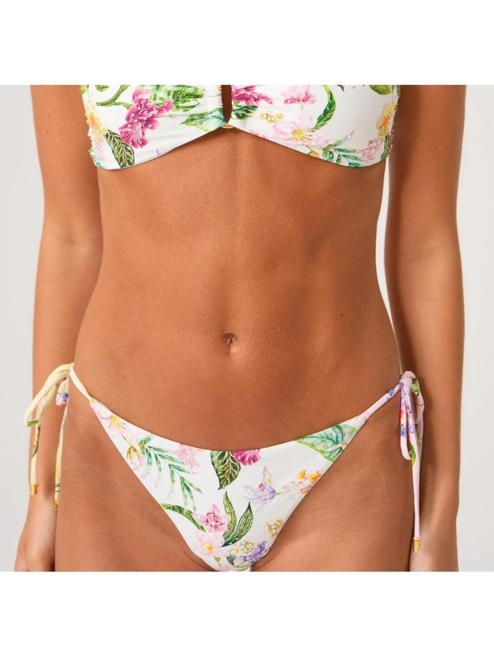 PQ swim Paradise Bloom Embroidered Tie Side Bottom L NEW